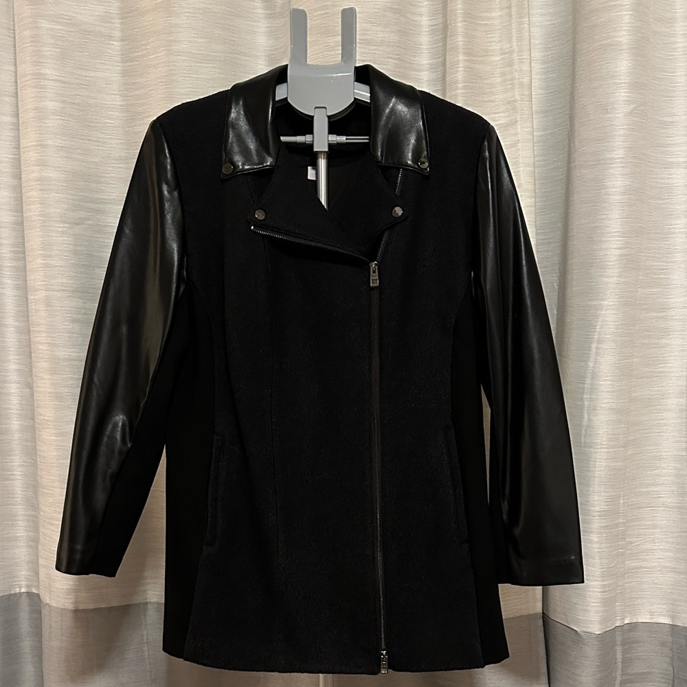 Chico's Sleek Black Leather Sleeve Jacket